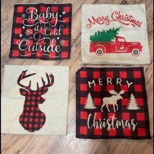 4 Holiday Christmas Pillow Case Covers (zipper) 16in x 16in